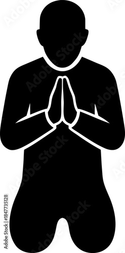 Praying Man Silhouette Facing Forward in Faith.