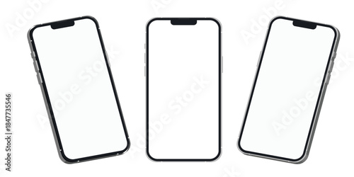 Realistic smartphone mockup. Mobile phone display, device screen frame vector 3D template illustration set.