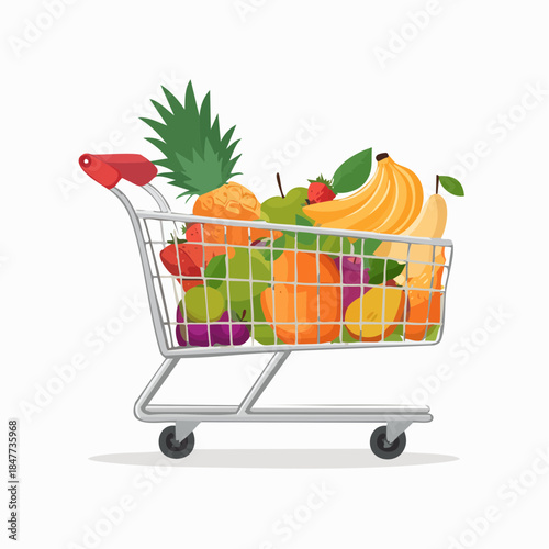 Shopping Cart Overflowing with Colorful and Fresh Fruits.