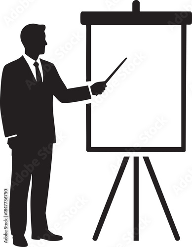 Speaker Standing Beside Flip Chart During Professional Presentation