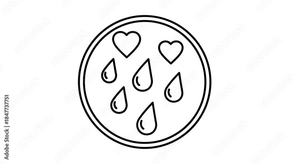 Obraz premium Minimalist Line Drawing of Expressive Heart and Raindrop Symbols Inside a Circular Frame for