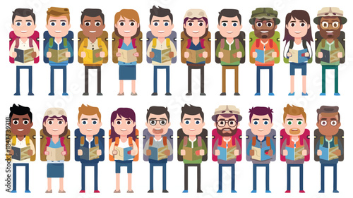 A diverse group of people standing in two rows, each person with unique clothing and accessories, representing various styles and personalities