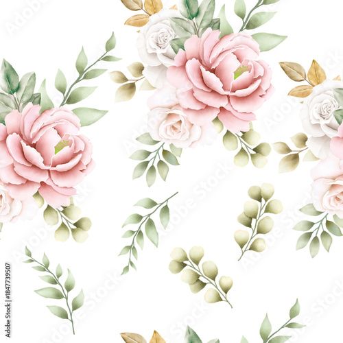 watercolor flower rose seamless pattern