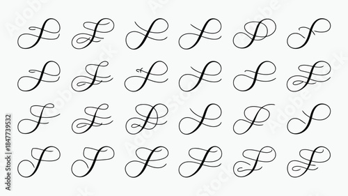 Elegant cursive letter s in various artistic calligraphy styles