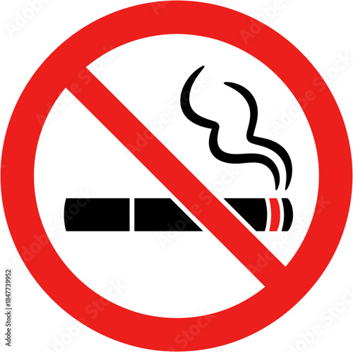 No smoking prohibition sign with clear cigarette illustration