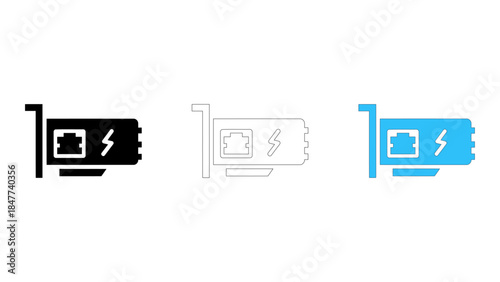 Poe network card icon illustrating power over ethernet capabilities for data and power transmission