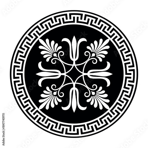 Patterns of Greece, ancient Rome. Vector round monochrome classic frame. Greek key meander. Circle european border. Round antique border from Greek. Typical egyptian, assyrian, greek motives