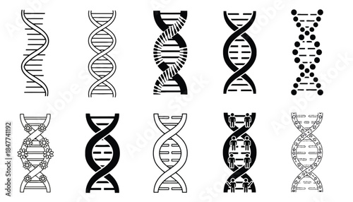 A collection of diverse DNA helix illustrations.