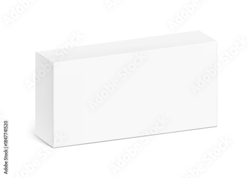 Realistic closed cardboard box mockup. Vector illustration isolated on white background. Taking your 2D designs into 3D. Can be use for medicine, food, cosmetic and other. EPS10.