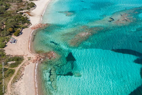 Canvas Print aerial view of porto istana beach popular tourist spot in Olbia Sardinia