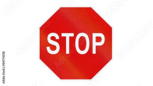Red stop sign PNG isolated on transparent background, octagon shape traffic sign for road safety and transportation regulations