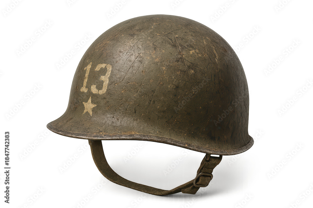 Obraz premium Vintage US Army helmet with the transparent background, aged and used