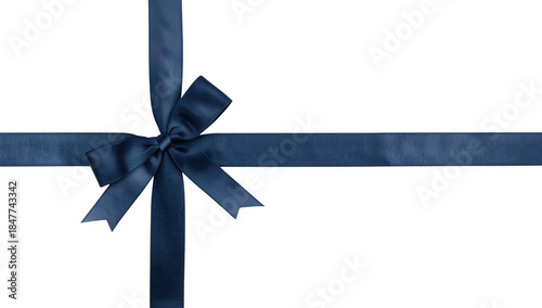Navy blue ribbon tied in bow isolated on a transparent background gift wrapping satin
