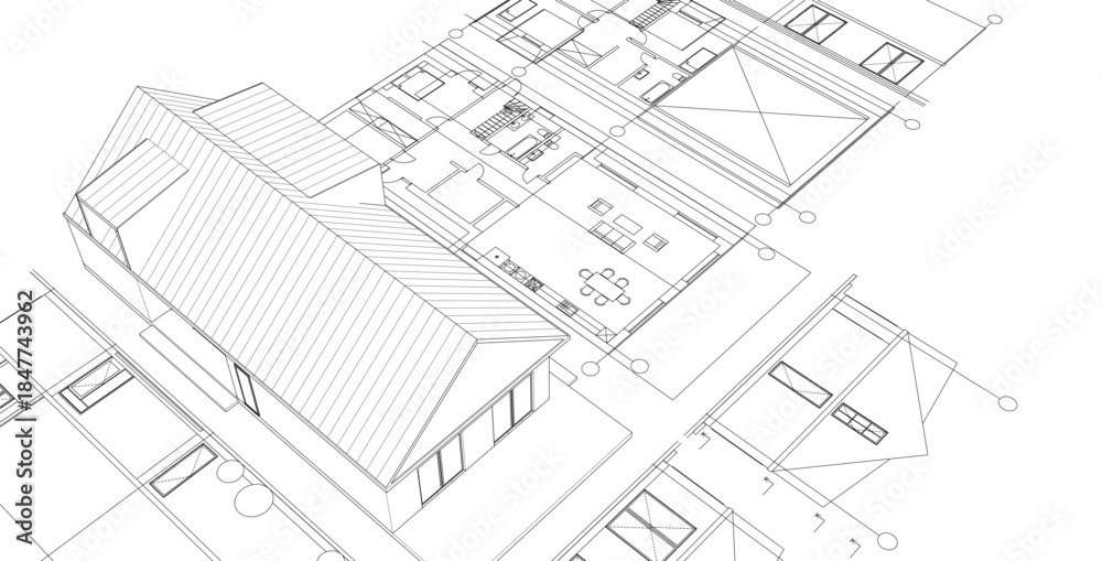 Fototapeta premium modern house plan sketch 3d illustration