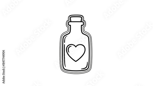 Minimalist Outline of a Heart-Embellished Medicine Bottle Illustration for Healthcare Designs