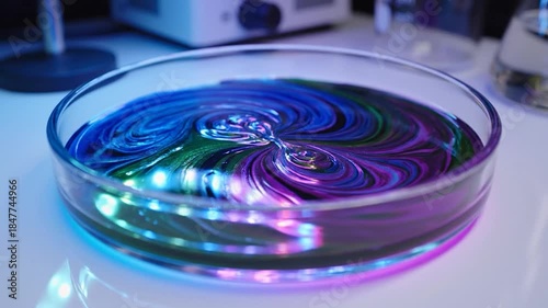 Colorful Liquid Art - Mesmerizing Swirls in a Petri Dish.