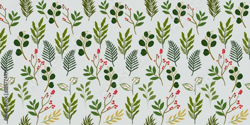 Seamless floral pattern with flowers and green leaves for nature inspired wallpaper and textile design