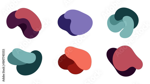 Abstract fluid shapes in various color palettes and forms for design elements