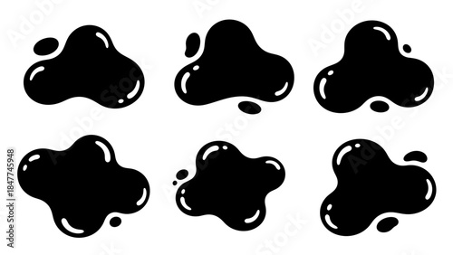 black ink blobs graphic elements design abstract liquid shapes isolated on white background