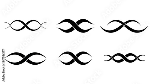 Collection of black abstract infinity symbols and shapes on white background
