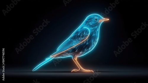 Neon bird logo concept glowing with sleek electric outlines, modern digital wildlife branding design, glowing bird silhouette for corporate use