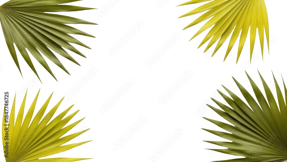 Fototapeta premium Four dried palm leaves PNG isolated on transparent background, tropical foliage elements for design and decoration, botanical arrangement