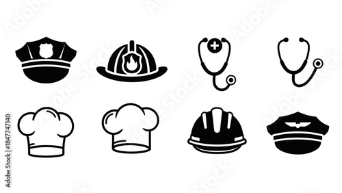 Collection of icons representing diverse professions and occupations in a clean graphic style