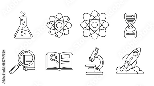 Collection of Scientific Icons Representing Discovery Innovation and Research Methods