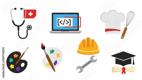 Diverse Career Icons Representing Various Professions and Skills