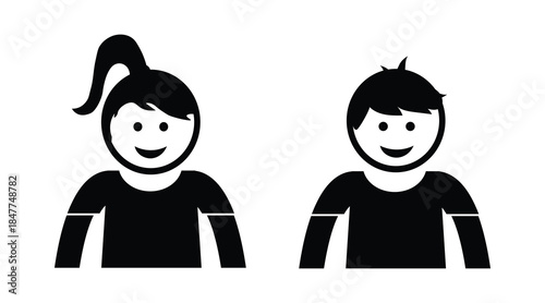 Boy and Girl Child Icons with Simple Full Body Flat Design.