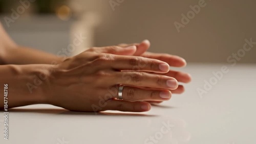 Hands on Table - Close-Up of Nervous Fidgeting and Anxiety.