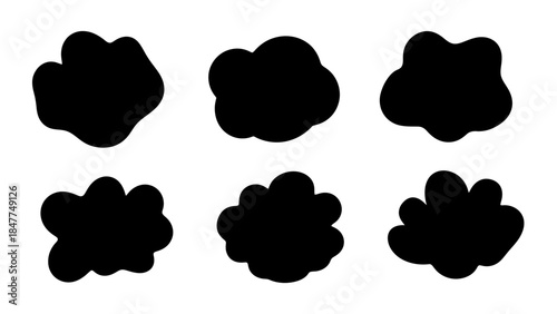 Set of six abstract black organic blob shapes on a white background vector illustration