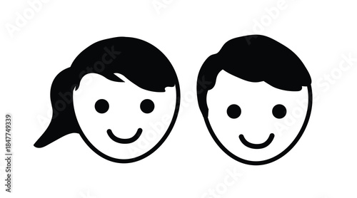 Children Face Icon Set Featuring Boy and Girl Characters. simple boy and girl icon, baby and child symbol.
