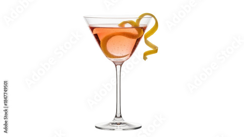 Elegant pink cocktail in martini glass with lemon twist isolated PNG, refreshing alcoholic drink for celebrations and special occasions