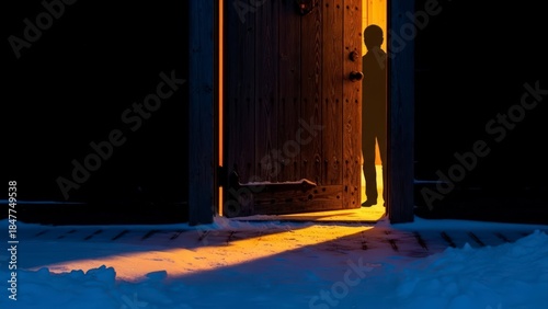 Silhouette of a person standing in a doorway with bright light streaming in.