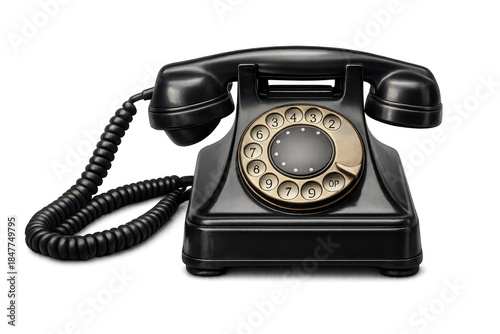 Old Black Rotary Telephone with Transparent Background - Communication Tool