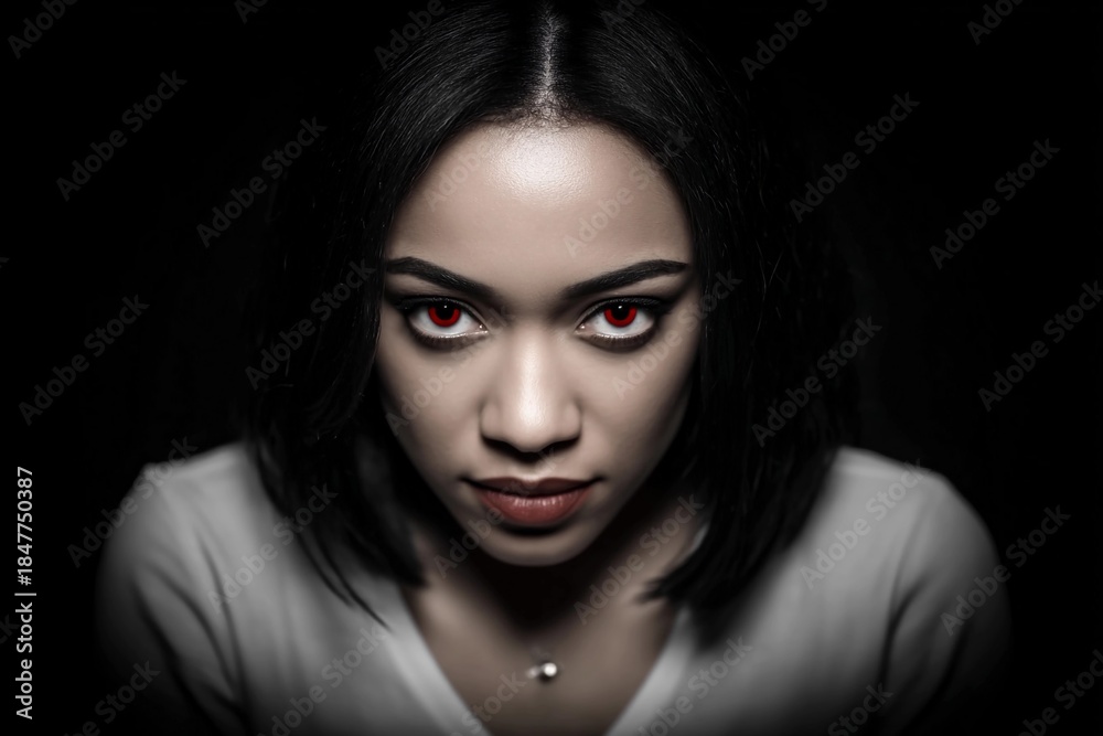custom made wallpaper toronto digitalWoman stares with red eyes in a dark setting