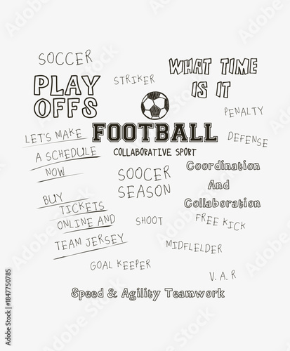 Hand drawn Soccer and Football Typography Word Cloud with Chalkboard Style