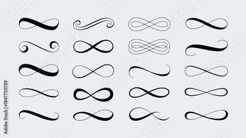 Elegant and artistic infinity symbol designs with various decorative swirls and loops, perfect for logos, branding, and creative projects