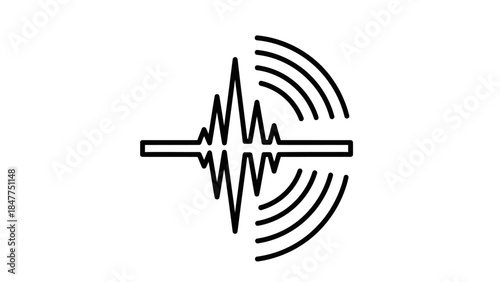 Minimalist sound wave symbol with radio signal lines representing audio transmission