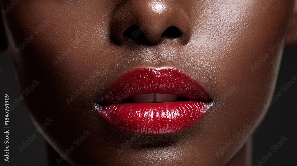 Naklejka premium Dark-skinned woman with red lipstick on her lips 