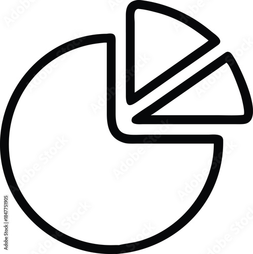 Minimalist line art icon representing a pie chart with separated segments for data visualization