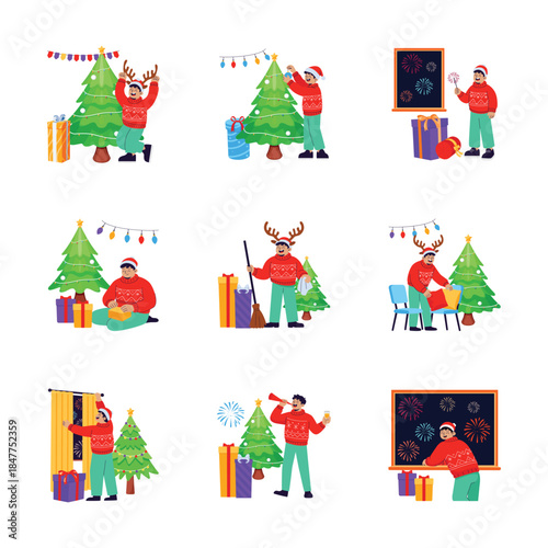 Download this amazing set of new year and christmas flat illustrations