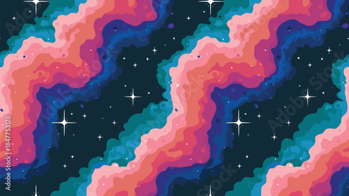 Vibrant cosmic clouds with stars in a colorful space background, abstract galaxy with swirling pink, blue, and purple hues