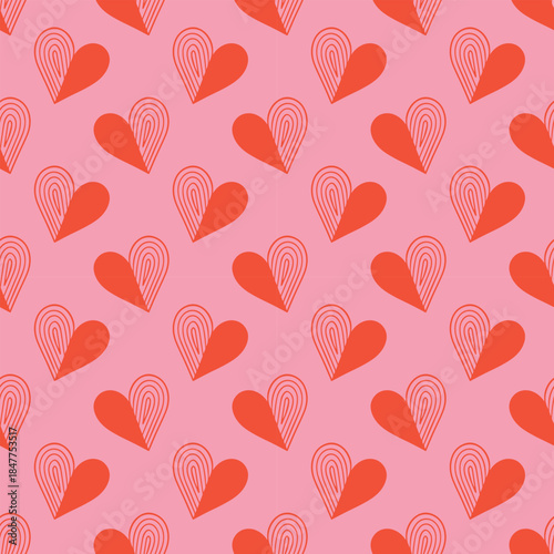 Red Heart Seamless Pattern on Pink Background