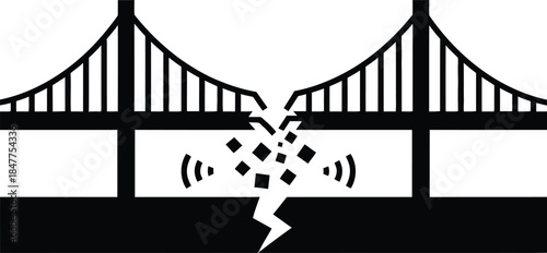 Broken bridge symbol representing a catastrophic structural failure and potential danger