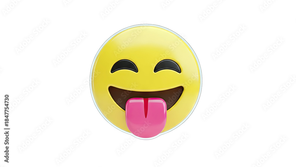 Fototapeta premium Emoji Sticking Tongue Out on White Background