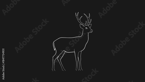 Deer with Antlers Minimalist Line Art.