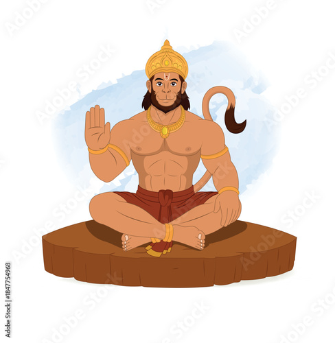 Lord Hanuman Sitting Pose – Bajrangbali Blessing Mudra Vector Illustration