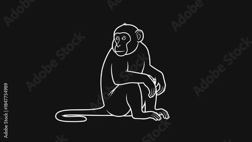 Monkey Sitting Alone in Simple Art.